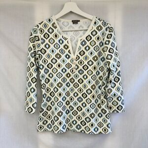 J McLaughlin Medium Geometric Catalina Cloth 1/4 Button Shirt Henley 3/4 Sleeve